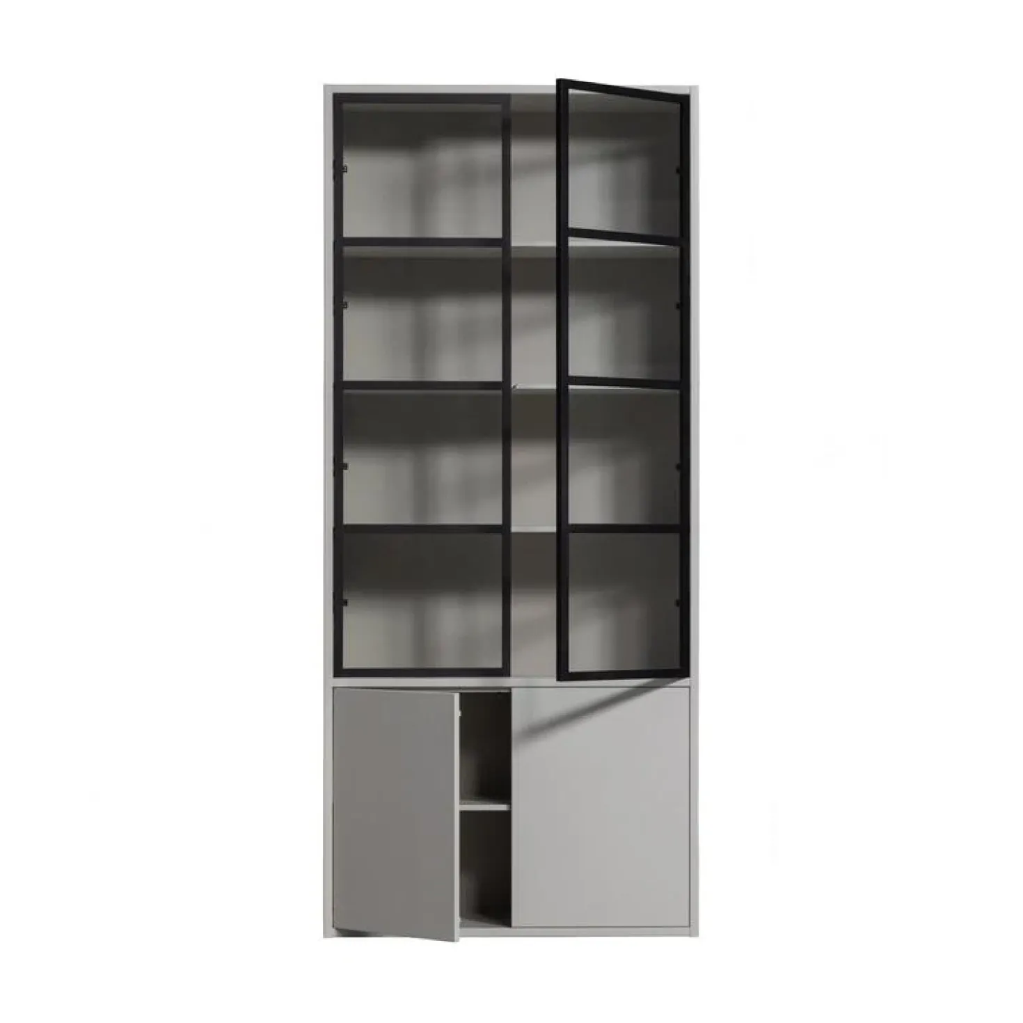 Basic Vitrinekast 4-deurs grenen grijs 101cm