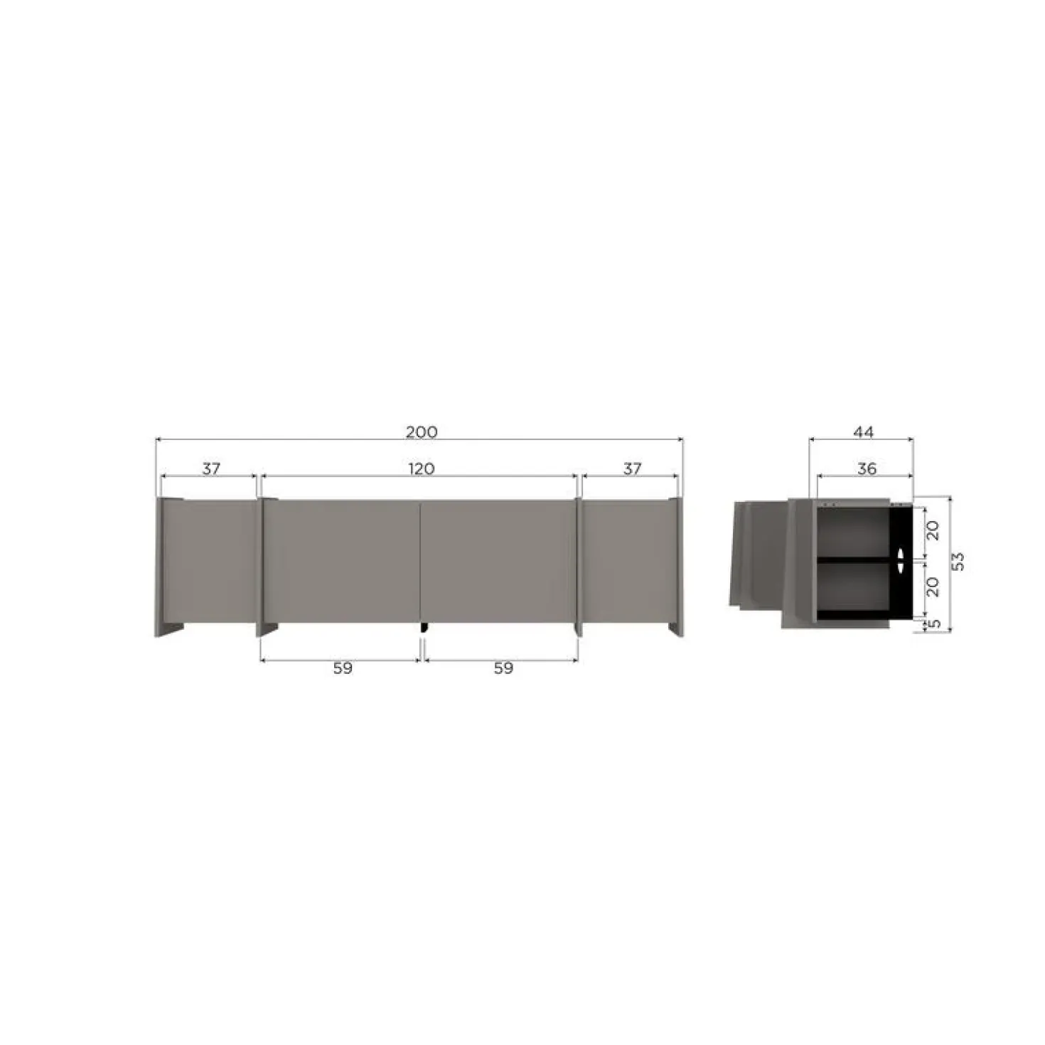 Brock Tv meubel Essen fineer Warmgrijs 200cm