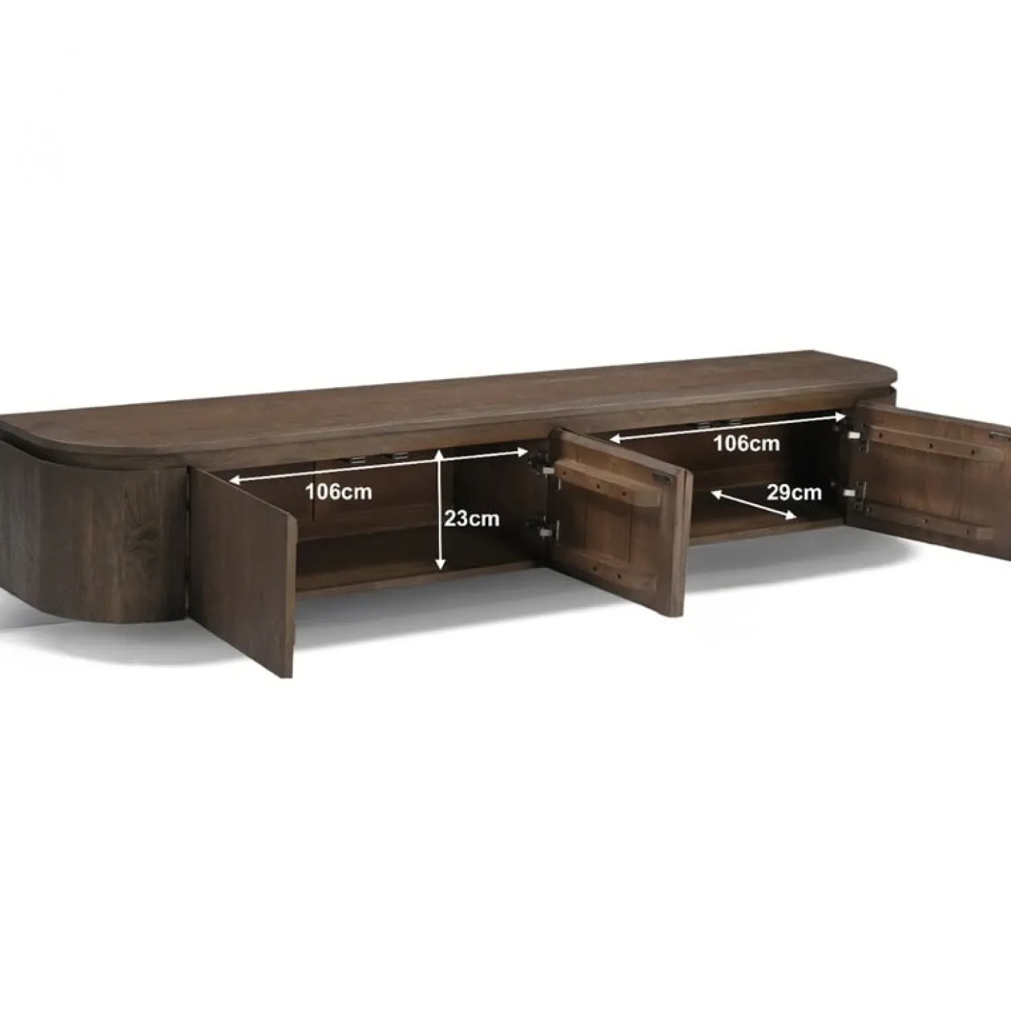 Cortez Zwevend Tv meubel rond walnoot 220cm