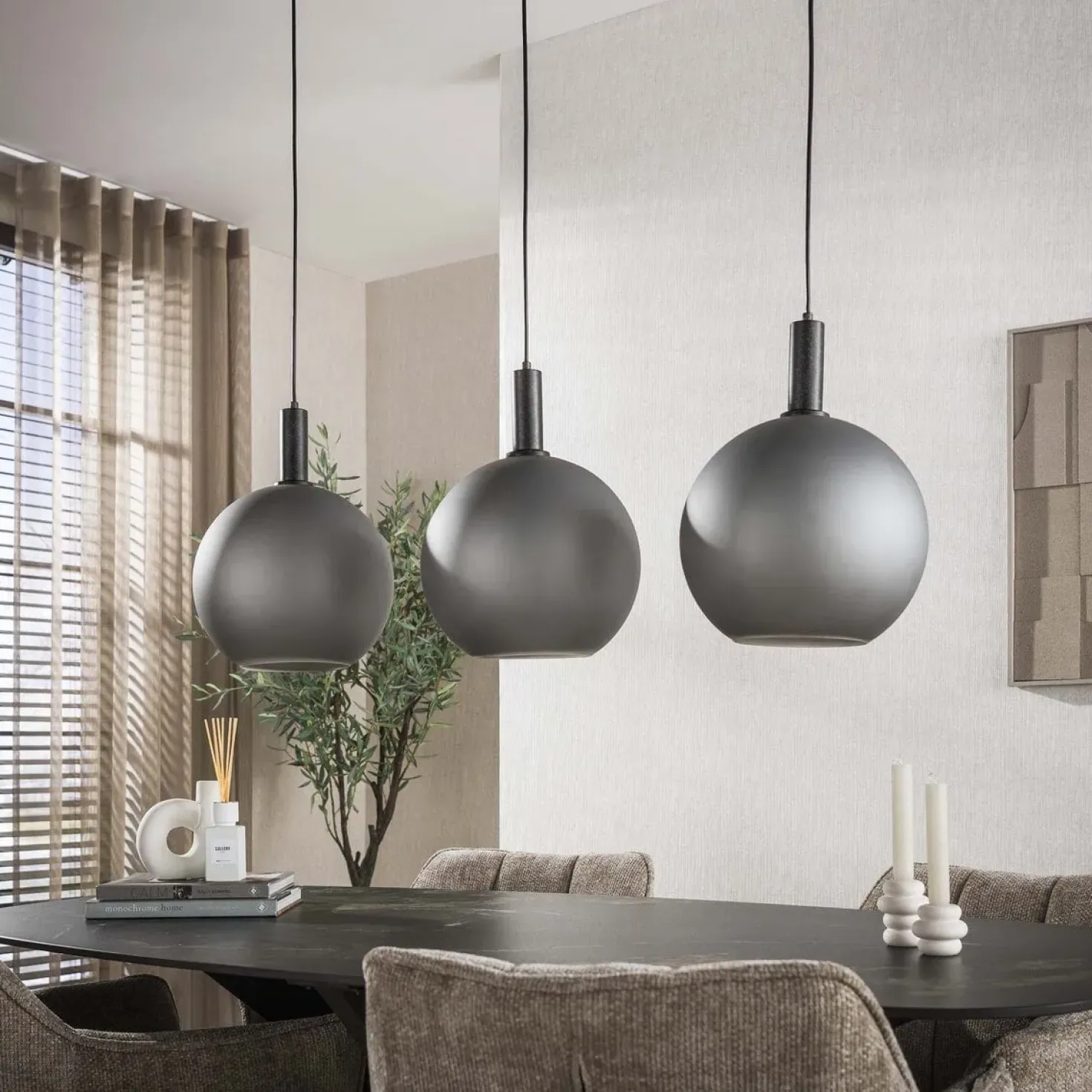 Dennis 3-lichts Hanglamp frosted grijs