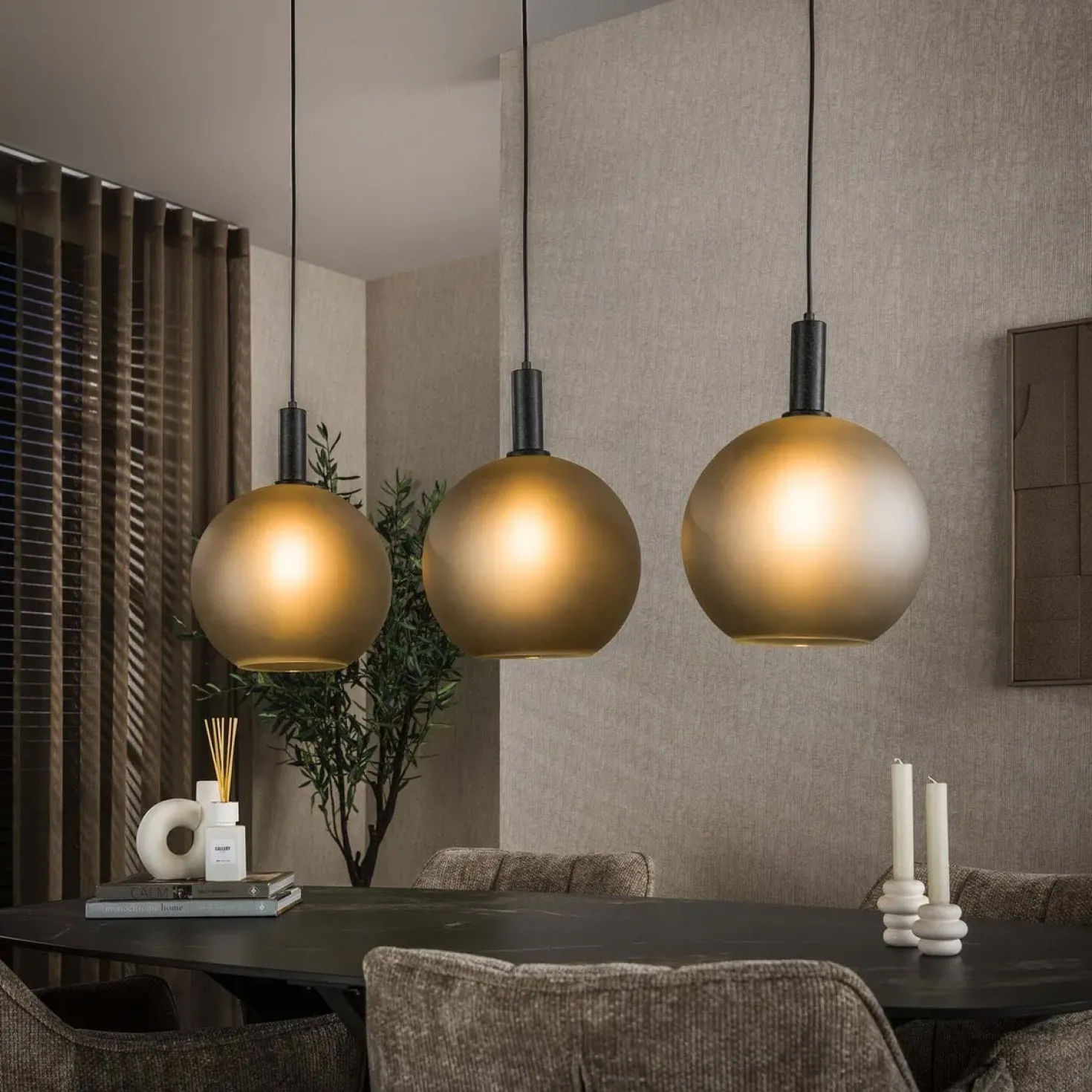 Dennis 3-lichts Hanglamp frosted grijs