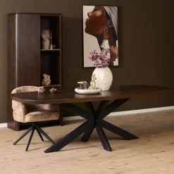 Eettafel Martin Deens ovaal Walnoot Zwarte poot 280cm