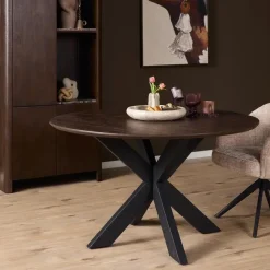 Eettafel Martin rond Walnoot Zwarte poot 130cm