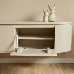 Evi Zwevend Tv meubel Zand Mangohout 200cm