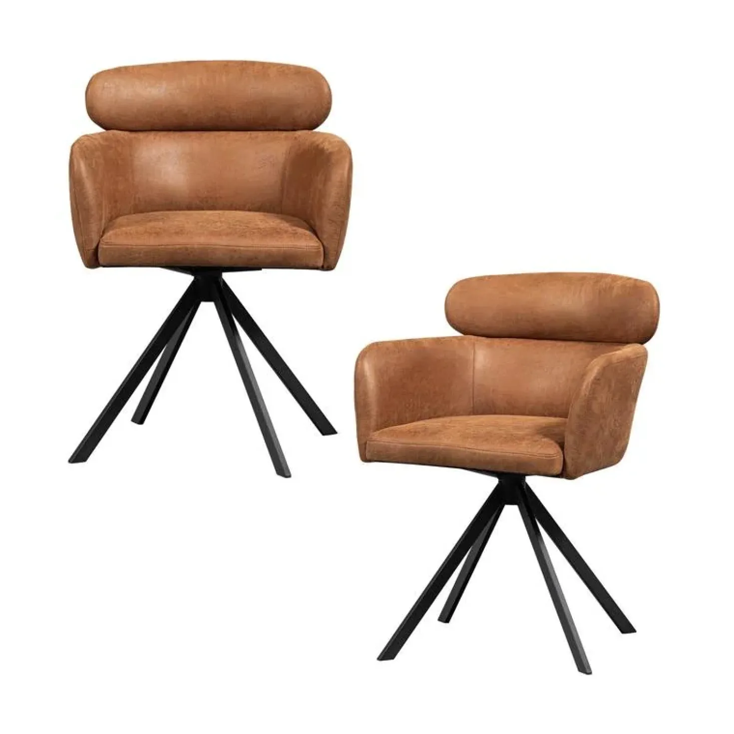Fenne Draaibare eetkamerstoel leerlook cognac