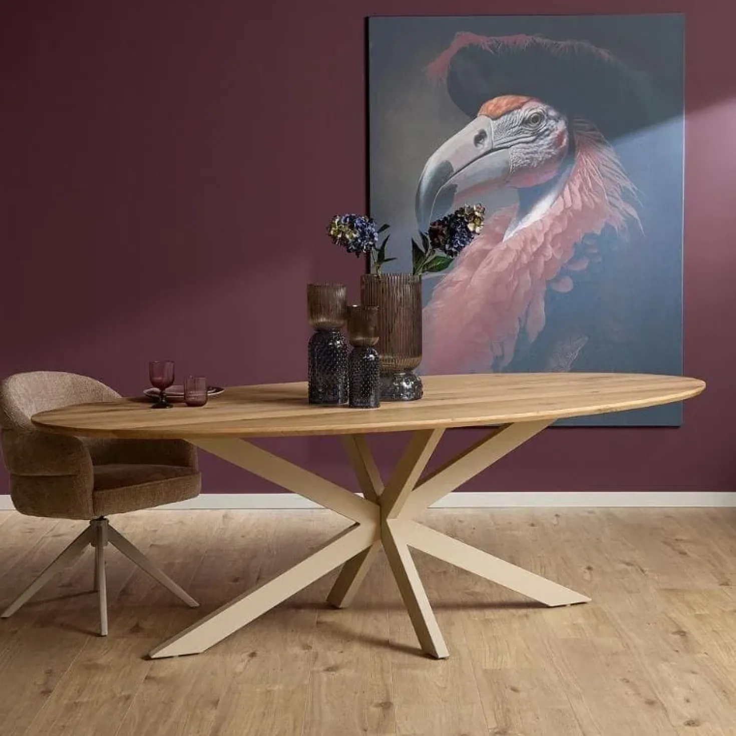 Ferry Eettafel Ovaal Naturel Eiken met zand poot 240 cm