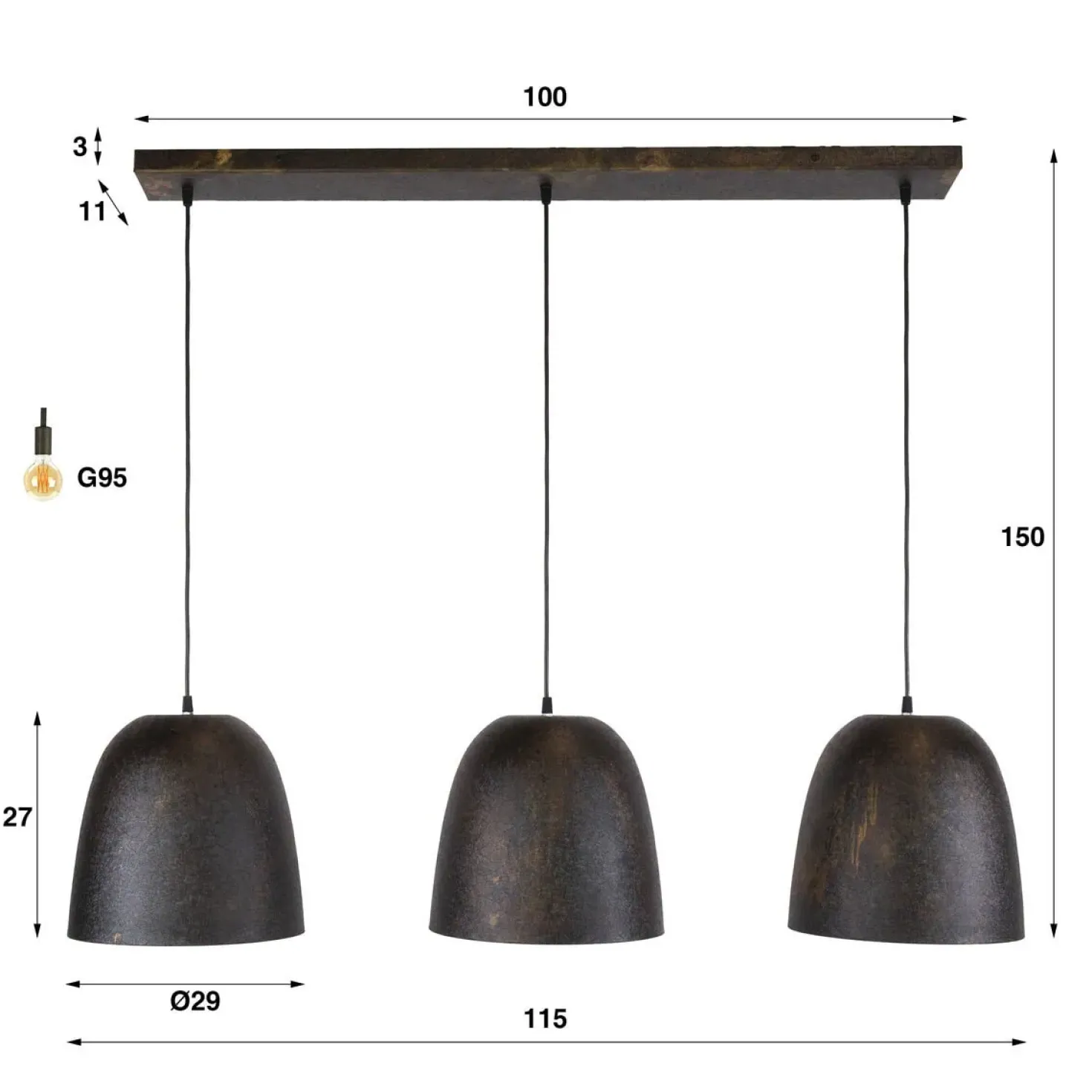 Flint 3-lichts Hanglamp Bruin