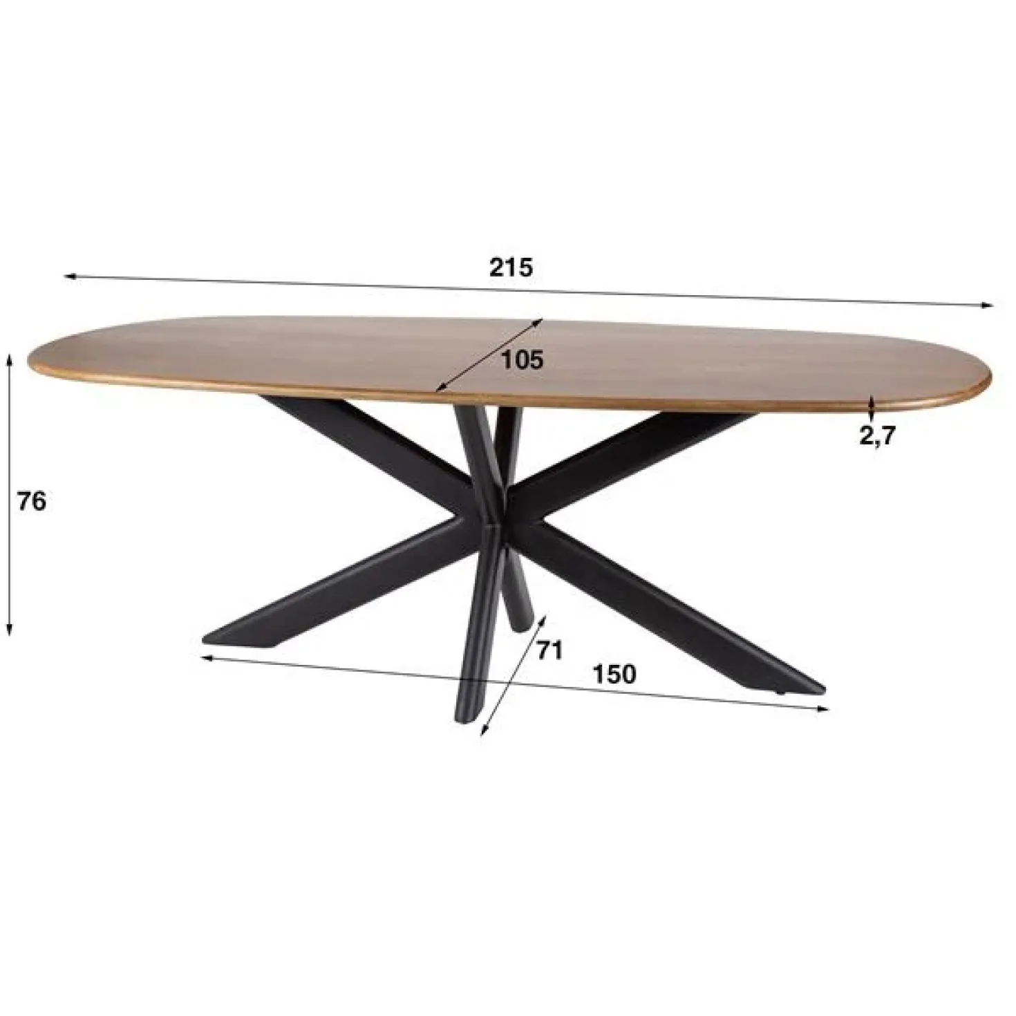Kevin Eettafel deens ovaal Mangohout 215cm