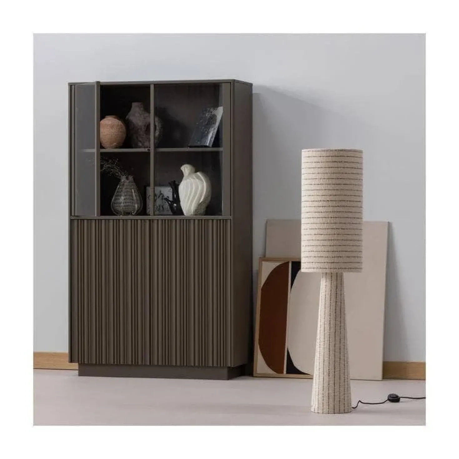 Loft 2-lichts Vloerlamp metaal/bouclé naturel met strepen