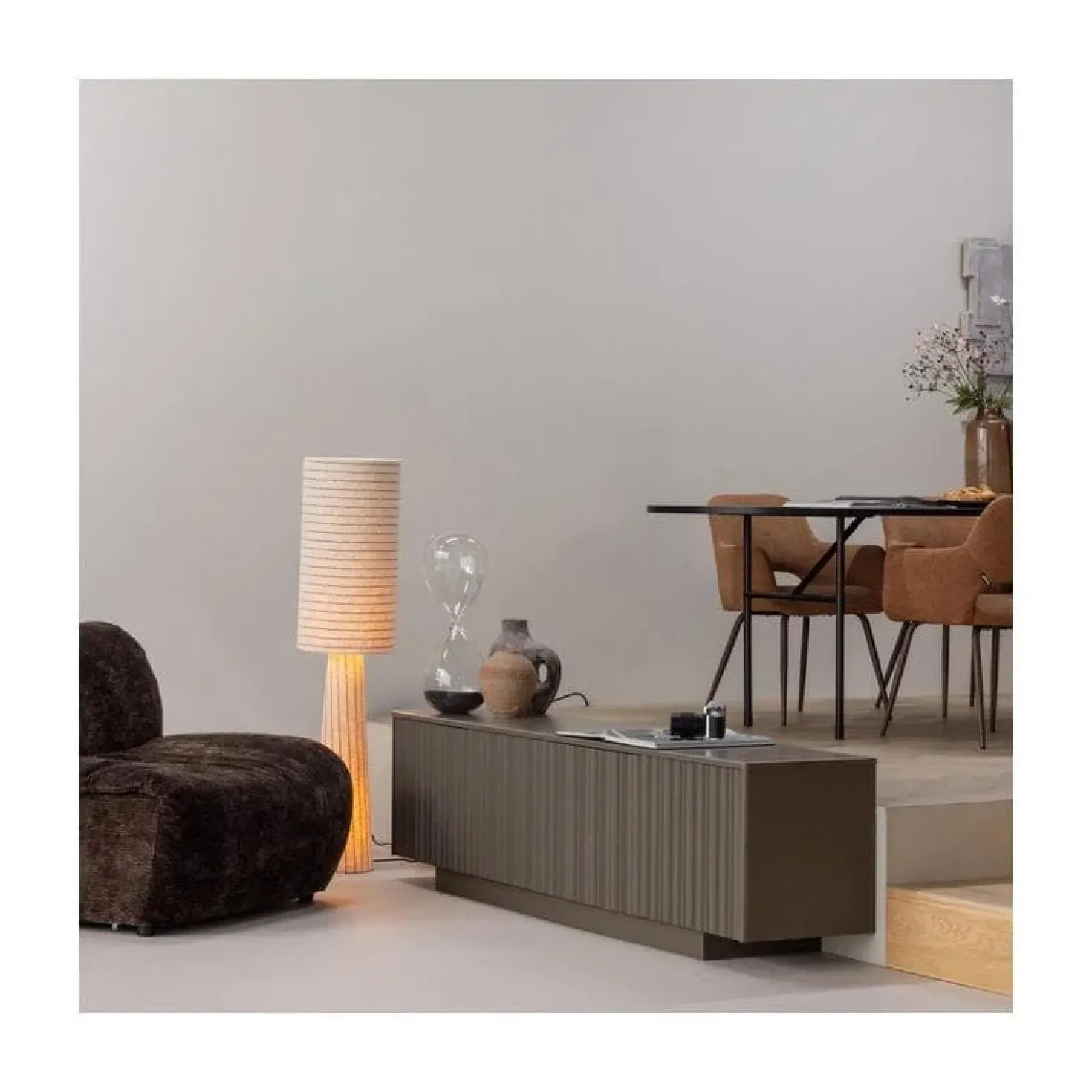 Loft 2-lichts Vloerlamp metaal/bouclé naturel met strepen