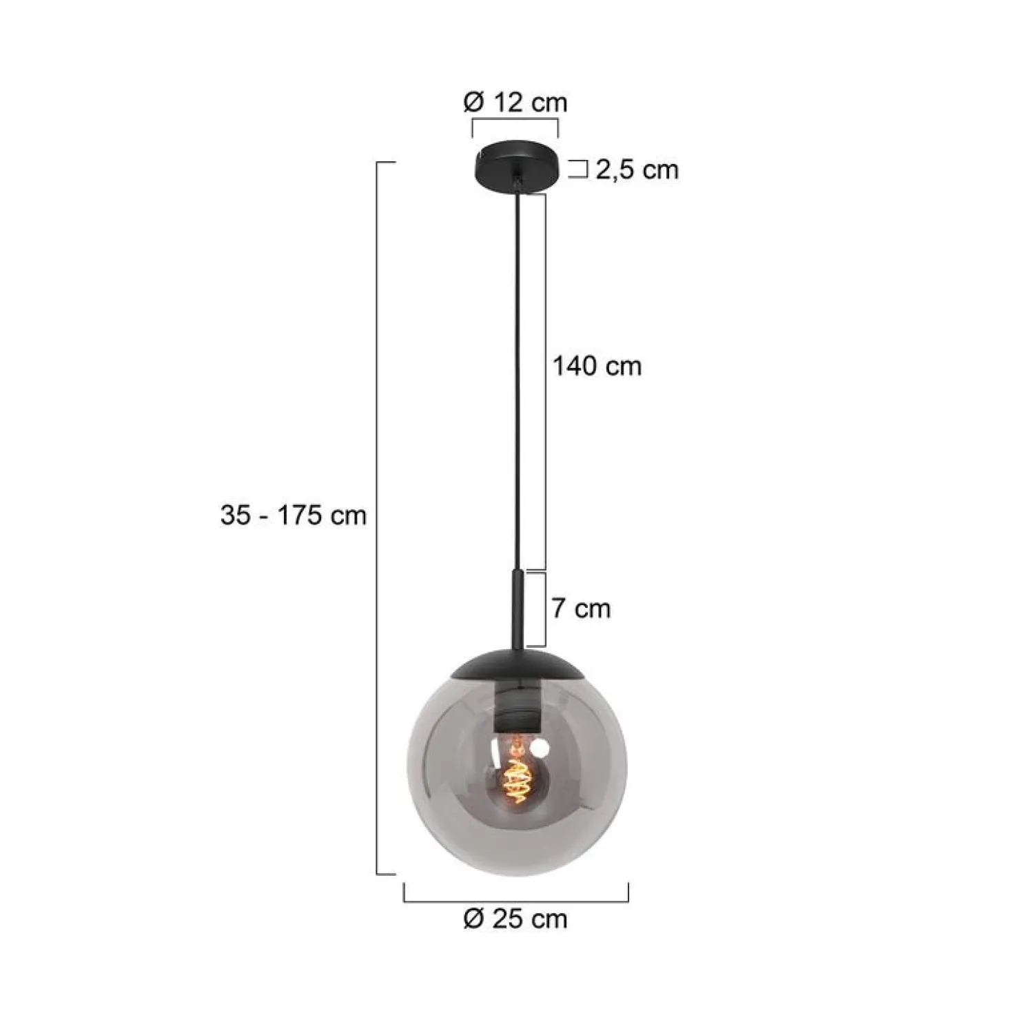 Maya 1-lichts Hanglamp 25cm Smoke