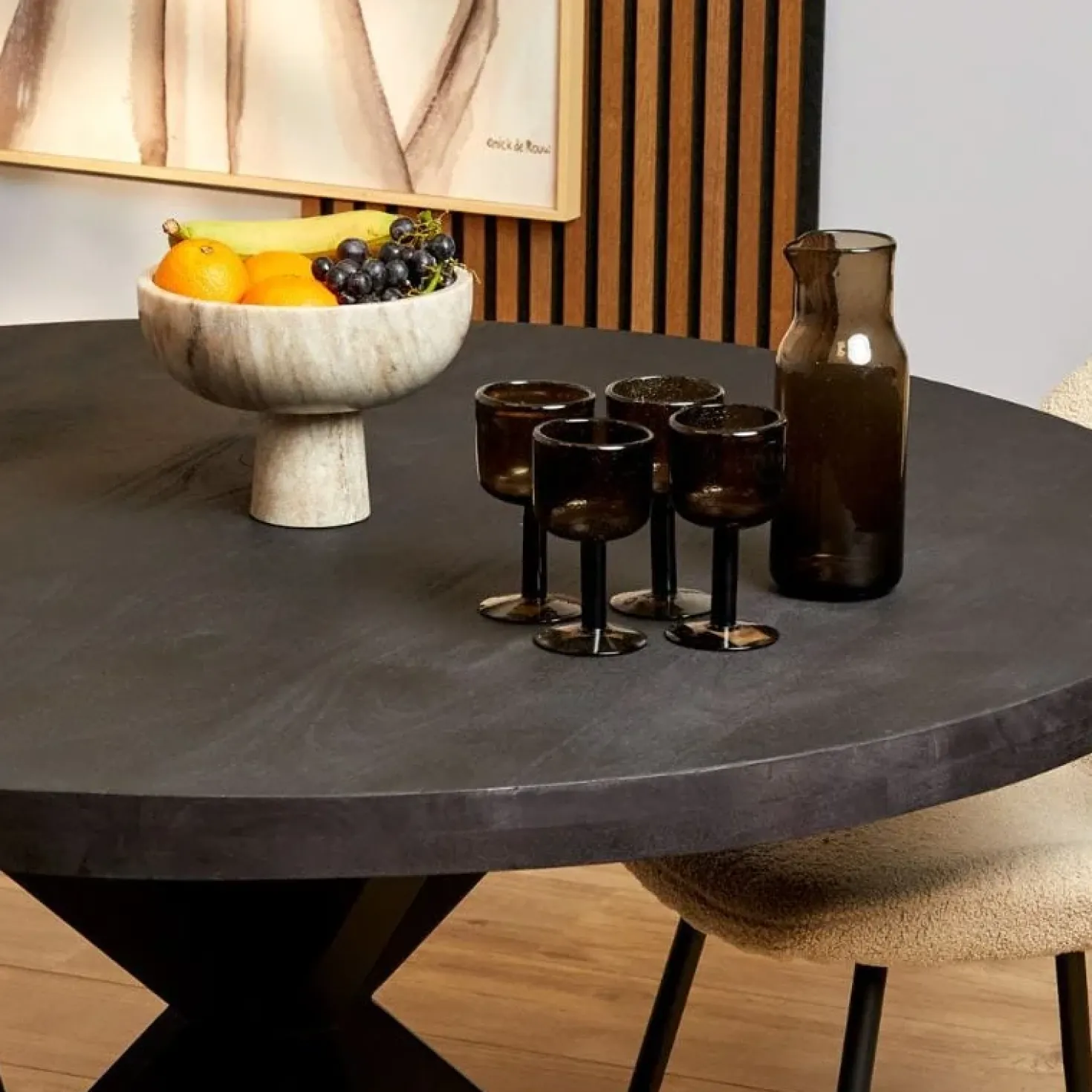 Morada eettafel industrieel rond mangohout zwart 130cm