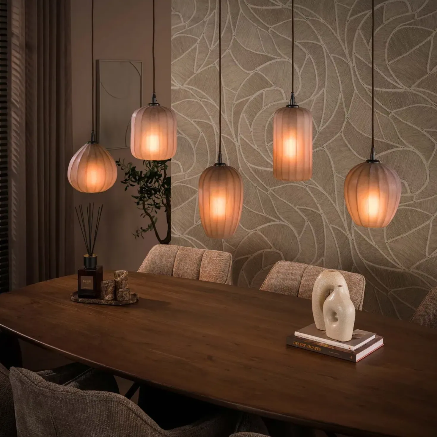 Nevada 5-lichts Hanglamp bruin-frosted glas