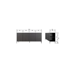 New Gravure Dressoir grenen zwart 200 cm