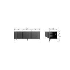 New Gravure Tv meubel grenen zwart 150 cm