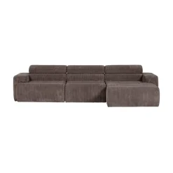 Novi Chaise Longue Bank Rechts Ribstof Grijsbruin