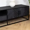Scandi tv meubel industrieel mangohout visgraat zwart 240cm