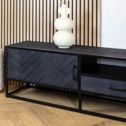 Scandi tv meubel industrieel mangohout visgraat zwart 180cm