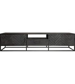 Scandi tv meubel industrieel mangohout visgraat zwart 210cm