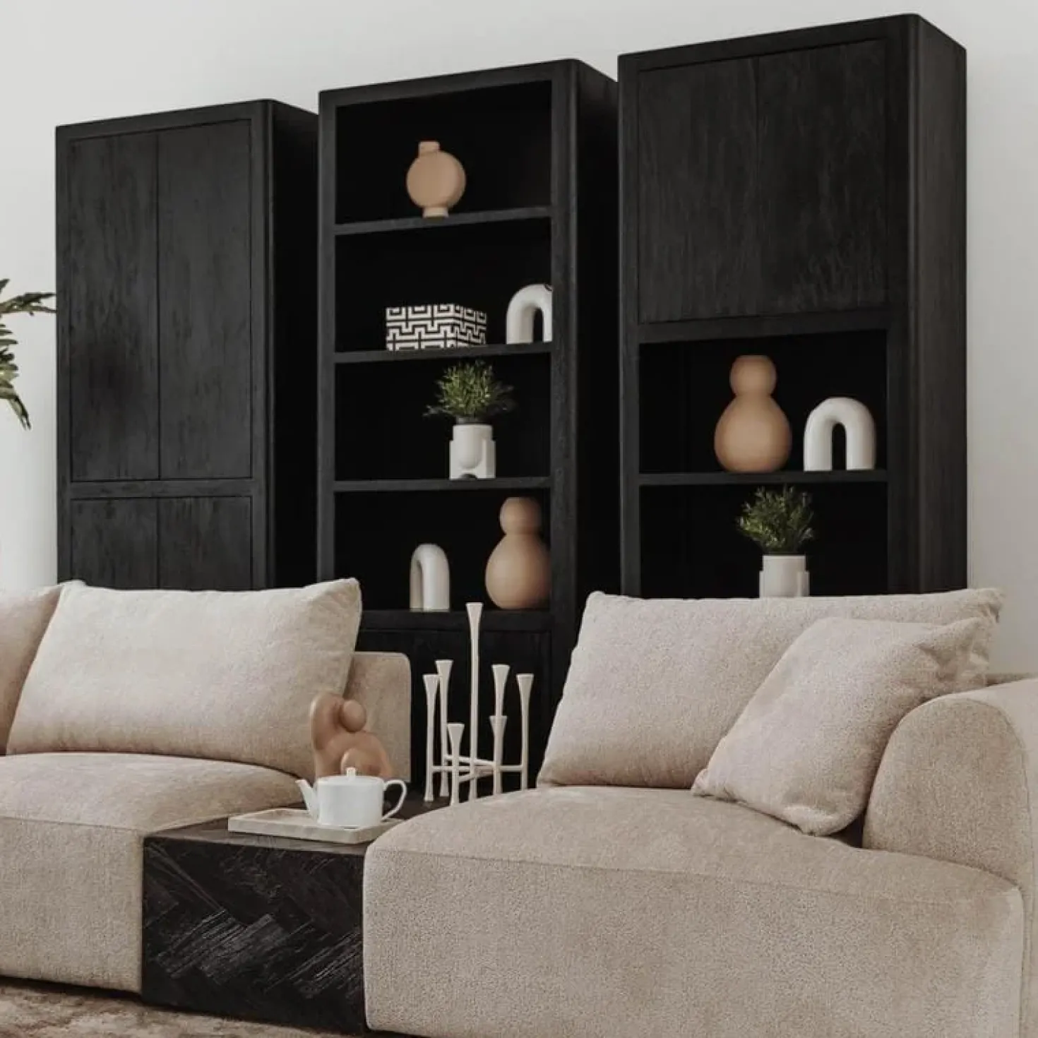 Tenna Wandkast Zwart mangohout 80cm