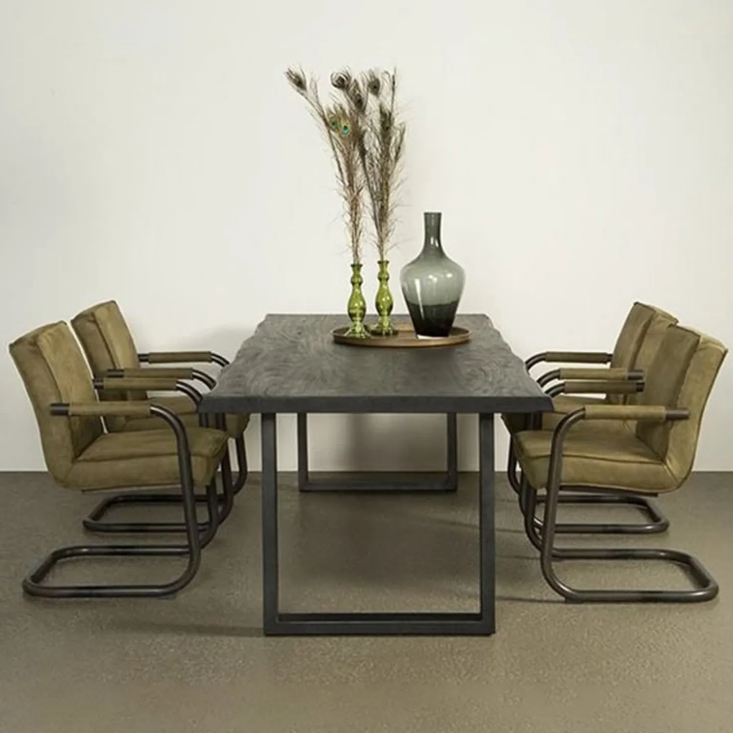 Tiago Eettafel met U poot rechthoek acacia hout zwart 240×100