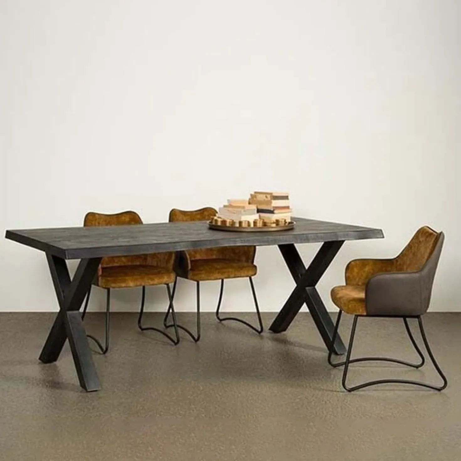 Tiago Eettafel met X poot rechthoek acacia hout zwart 260×100