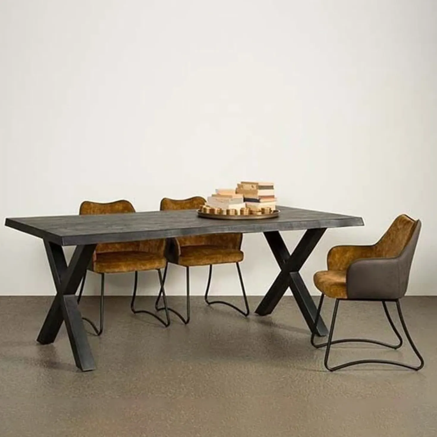 Tiago Eettafel met X poot rechthoek acacia hout zwart 200×100