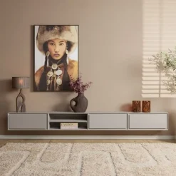 Tony Zwevend Tv meubel Taupe Mangohout 240 cm