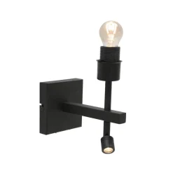 Wilco 2-lichts Wandlamp Zwart met Wit Linnen kap